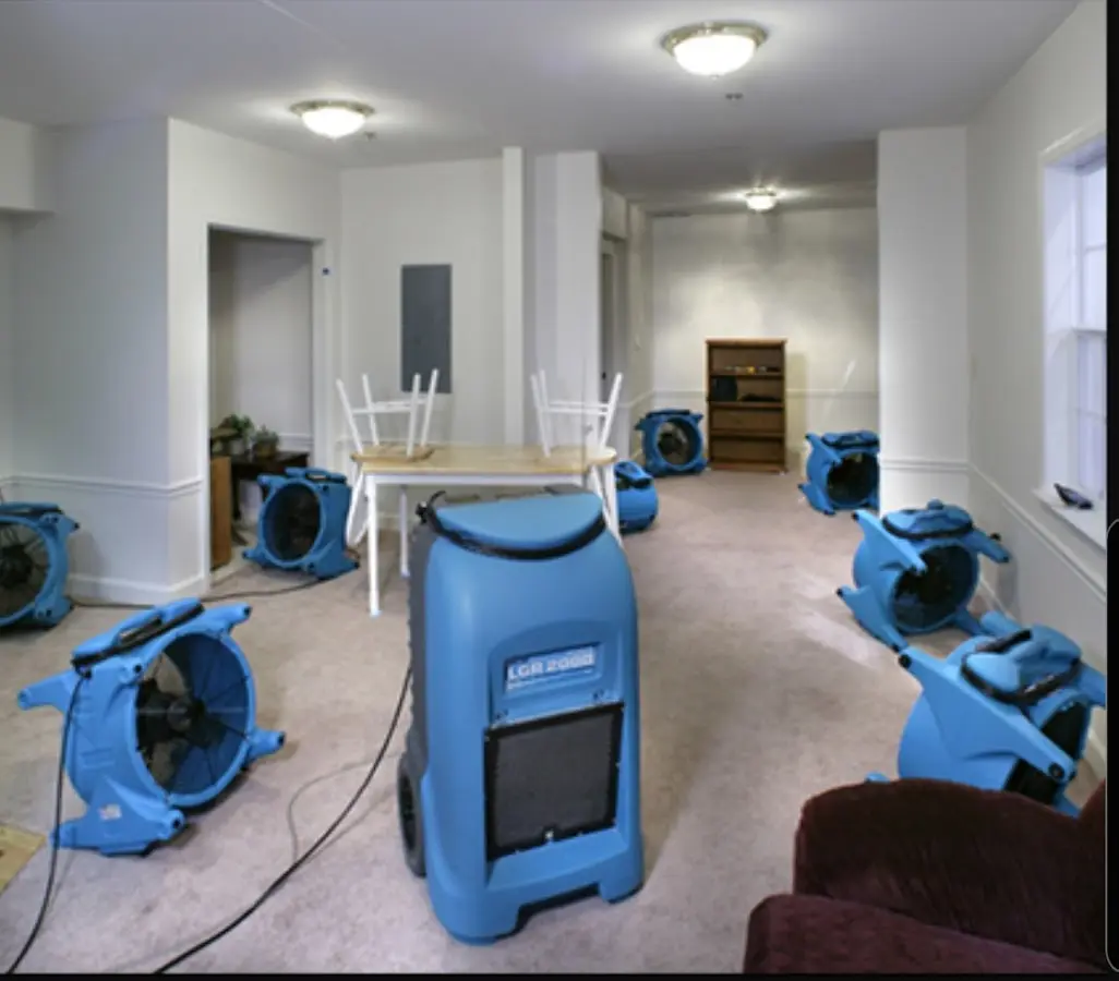Air movers and dehumidifier setup for Water Extraction & Removal in White Oak